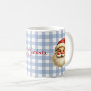Soft Blue Buffalo Check Santas and Elegant Name Coffee Mug