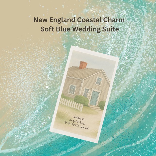 Soft Blue Cape Cod Coastal Wedding Cocktail Paper Guest Towels (Creator Uploaded)