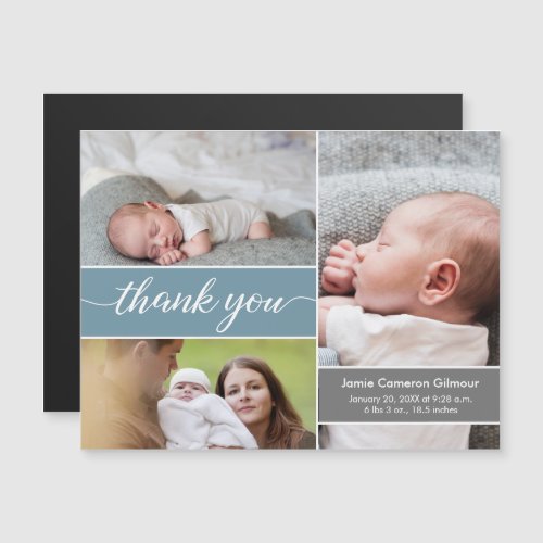 Soft blue Chic Newborn photos Name Baby Shower Magnetic Invitation