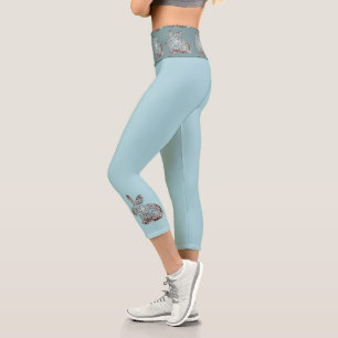 Soft Blue & Chocolate Brown Mandala Bunny Capri Leggings
