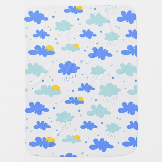 ✨ Soft Blue Clouds Yellow Sun Rain Weather Sky🌈☁️ Baby Blanket (Front)