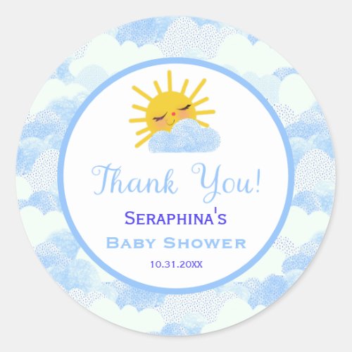 Soft Blue Cloudy Sky Baby Shower Thank You Classic Round Sticker