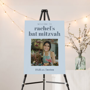 Soft Blue Custom Cute Bat Mitzvah Photo Welcome Foam Board