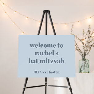 Soft Blue Custom Cute Bat Mitzvah Welcome Sign