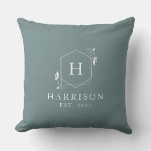 Soft Blue Custom Modern Rustic Monogram Initial Throw Pillow