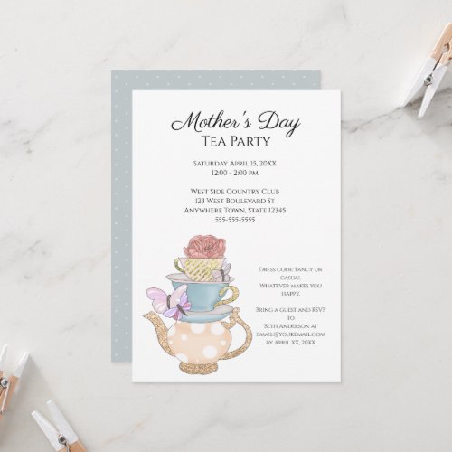 Soft Blue Custom Mothers Day Tea Party Invitation