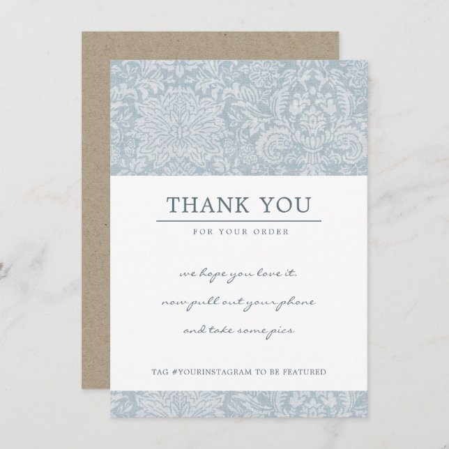 SOFT BLUE DAMASK PATTERN CORPORATE BUSINESS LOGO THANK YOU CARD (Front/Back)