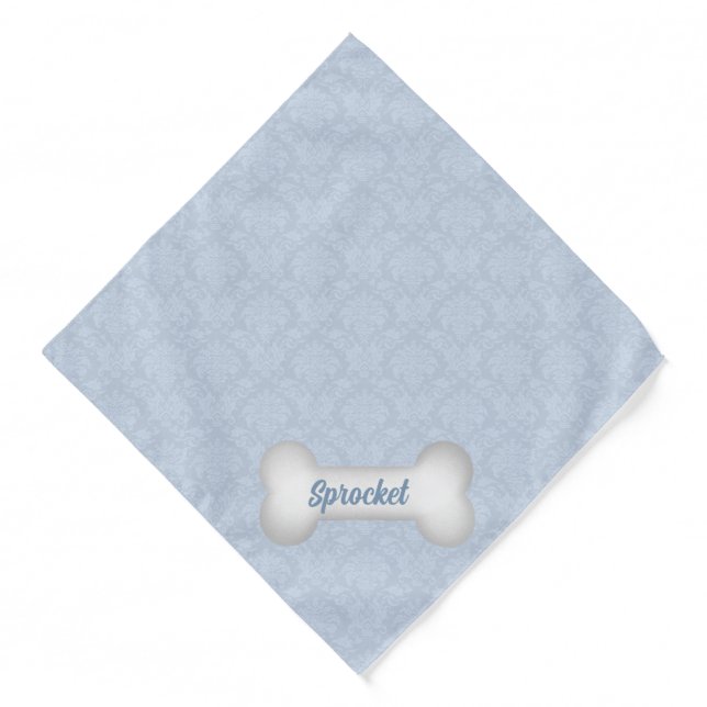 Soft Blue Damask Print with Dog Bone Bandana (Front)
