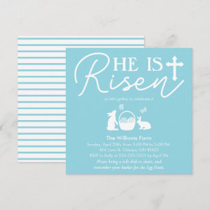 Soft Blue Easter “He Is Risen” Celebration Invitation