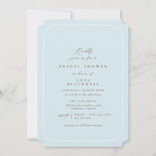 Soft Blue  Elegant Classic Bridal Shower Invitation