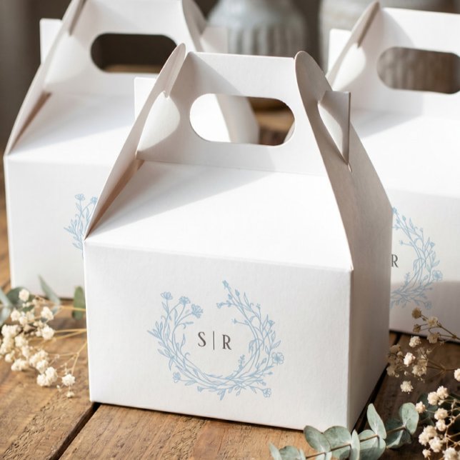 Soft Blue Elegant Floral Monogram Wedding Guest Favor Boxes (Creator Uploaded)