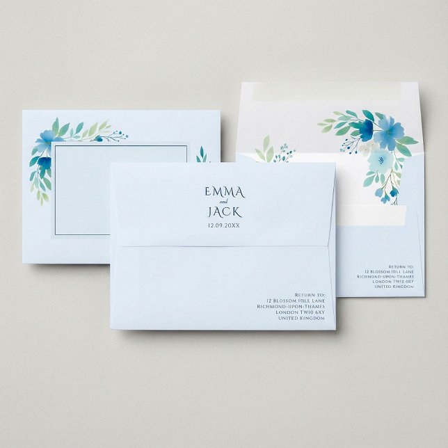 Soft Blue Elegant Floral Wedding Envelope (Soft Blue Elegant Floral Wedding Envelope.)