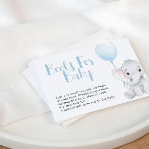 Soft Blue Elephant Baby Shower Books Request Note Card