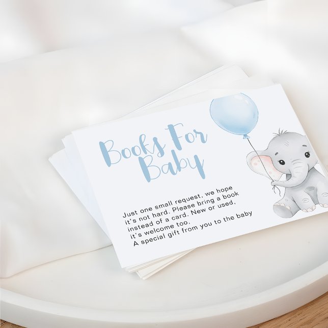 Soft Blue Elephant Baby Shower Books Request Note Card (Creator Uploaded)
