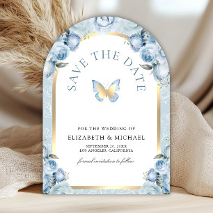 Soft Blue Floral Arch Butterfly Photo Wedding Save The Date