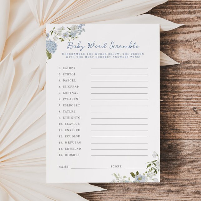 Soft Blue Floral Baby Word Scramble Card (Creator Uploaded)