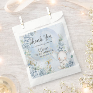 Soft Blue Floral Balloon Elephant Boy Baby Shower Favor Bag