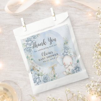 Soft Blue Floral Balloon Elephant Boy Baby Shower Favor Bag