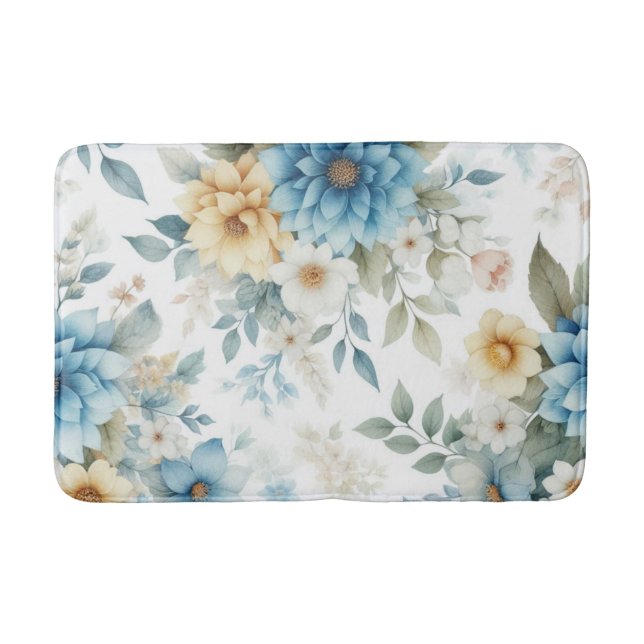 Soft Blue Floral  Bath Mat (Front)