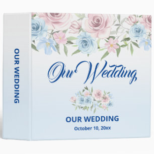Soft Blue Floral Boho Wedding Album 3 Ring Binder