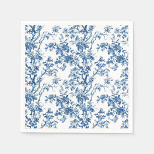 Soft Blue Floral Branch Toile Paper Dinner Napkins