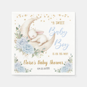 Soft Blue Floral Bunny Rabbit Baby Boy Shower Napkins