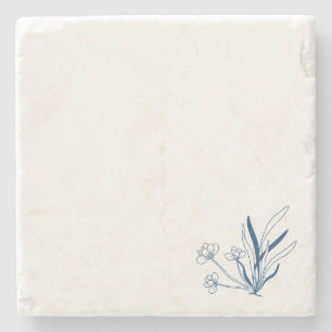 Soft Blue Floral   Coastal Minimalist Stone Coaster