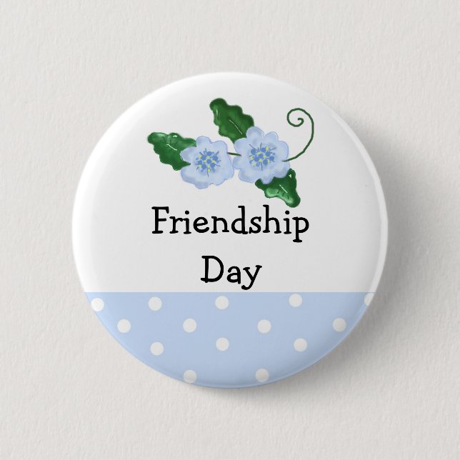 Soft Blue Floral Friendship Day Button (Front)