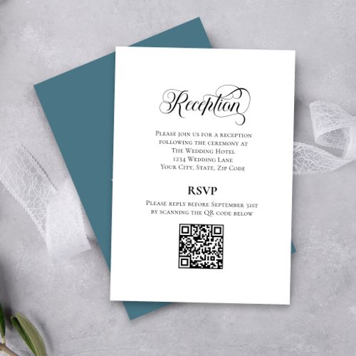 Soft Blue Floral Reception QR Code RSVP Card