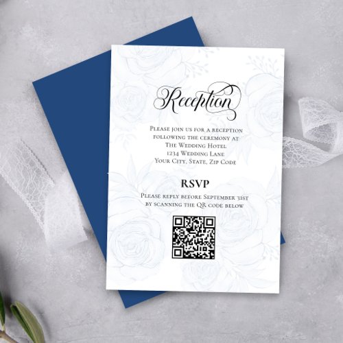 Soft Blue Floral Reception RSVP QR Code Card