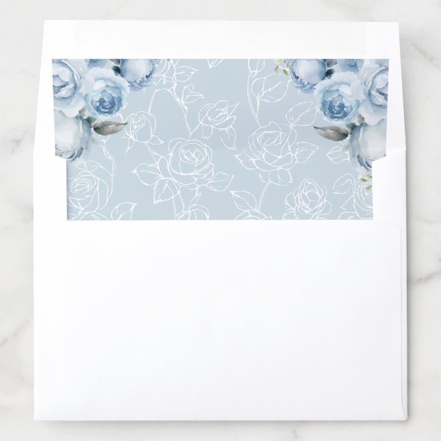 Soft Blue Floral Wedding Envelope Liner (In Envelope)
