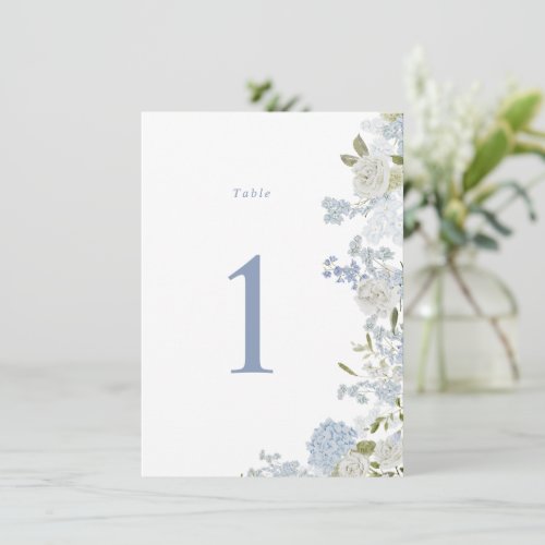 Soft Blue Floral Wedding Table Number