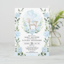 Soft Blue Flower Lamb Baby Shower Spring Garden Invitation