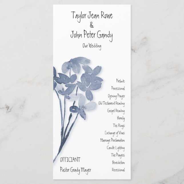 Soft Blue Flower Wedding Program (Front)