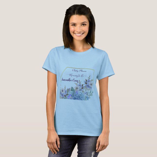 Soft Blue Flowers Buds Hydrangea Lilac Baby Shower T-Shirt (Front Full)