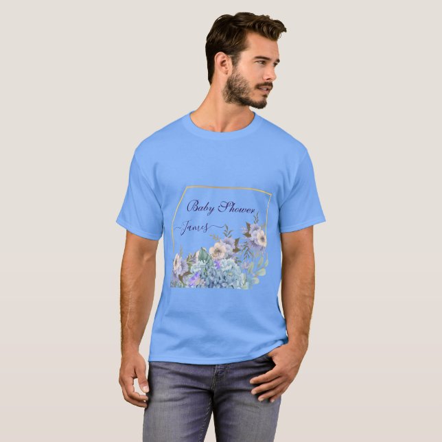 Soft Blue Flowers Buds Hydrangea Lilac Baby Shower T-Shirt (Front Full)
