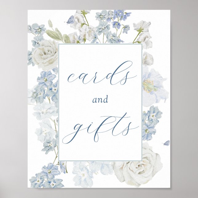 Soft Blue Flowers Cards and Gifts Sign (Front)