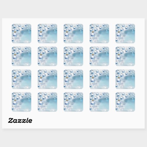 Soft Blue Frosty Christmas ToFrom Square Stickers