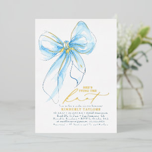 Soft Blue Gold Bow Elegant Whimsical Bridal Shower Foil Invitation