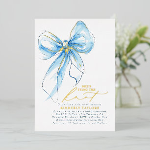 Soft Blue Gold Bow Elegant Whimsical Bridal Shower Foil Invitation