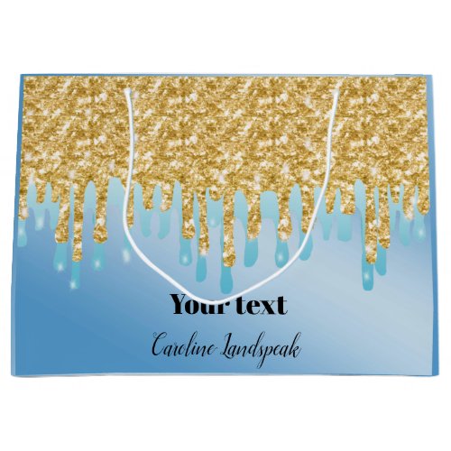 Soft Blue  Gold Dripping Pattern Retirement  Large Gift Bag