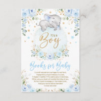 Soft Blue Gold Elephant Books for Baby Boy Enclosure Card