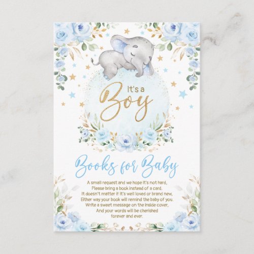 Soft Blue Gold Elephant Books for Baby Boy Enclosure Card