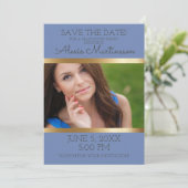 Soft Blue Gold Graduation Party Save Date Photo Save The Date (Standing Front)