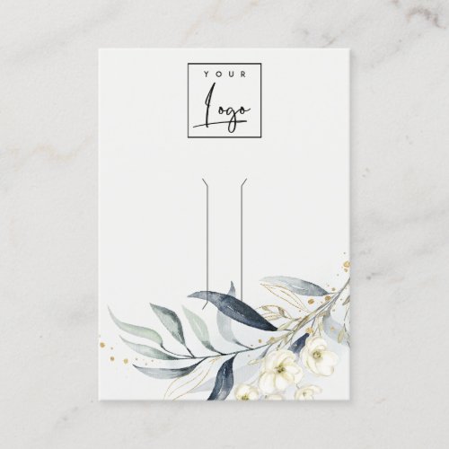 Soft Blue Gold Leaf Botanical Logo Hairclip Holder Business Card