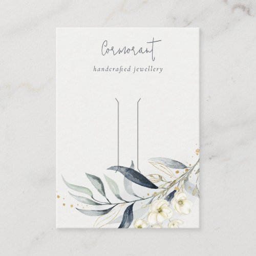 Soft Blue Gold Leafy Botanical Hair Clip Holder Business Card