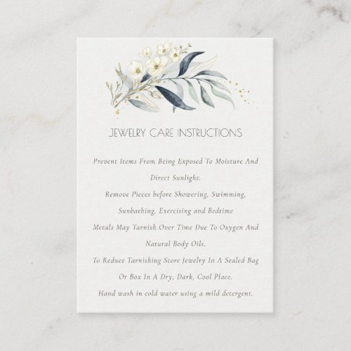 Soft Blue Gold Leafy Botanical Jewelry Care Business Card