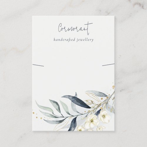 Soft Blue Gold Leafy Botanical Necklace Holder Business Card