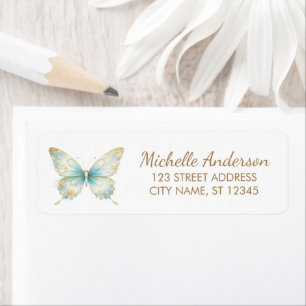 Soft Blue & Gold Sparkle Butterfly Return Address Label