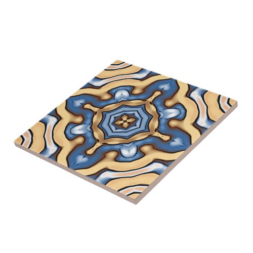 Soft Blue Gray Cream Yellow Brown Ethnic Tribe Art Ceramic Tile